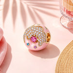 Blissful Donut Tarnish-resistant Silver Charms With Enamel In 14K Gold Plated