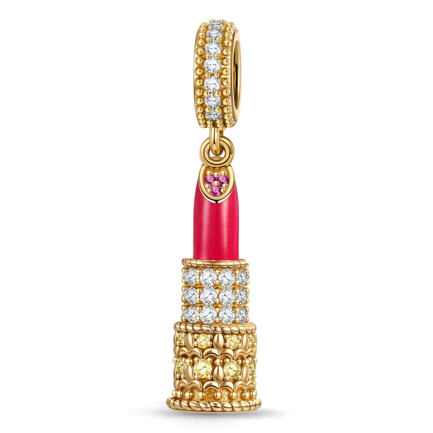 Luxury Lipstick Tarnish-resistant Silver Dangle Charms With Enamel In 14K Gold Plated