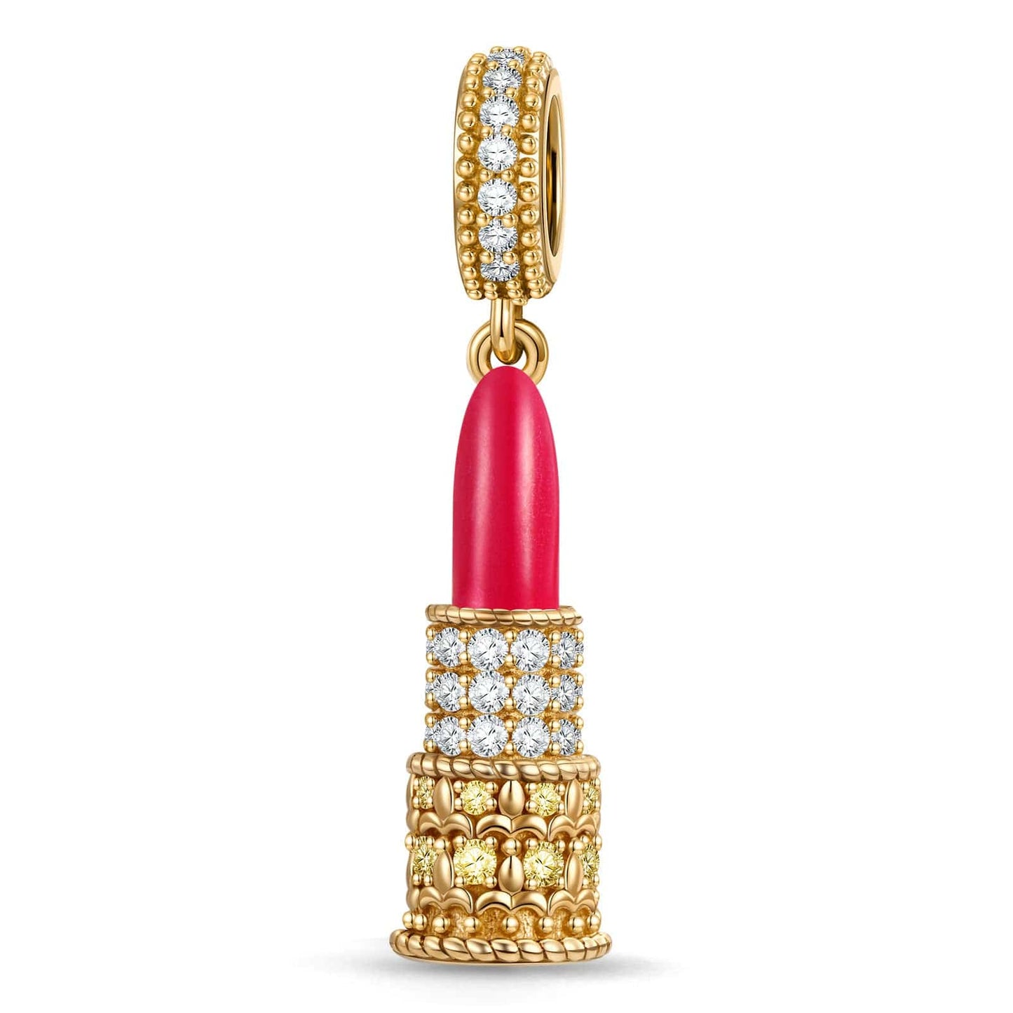 Luxury Lipstick Tarnish-resistant Silver Dangle Charms With Enamel In 14K Gold Plated