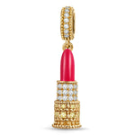 Luxury Lipstick Tarnish-resistant Silver Dangle Charms With Enamel In 14K Gold Plated