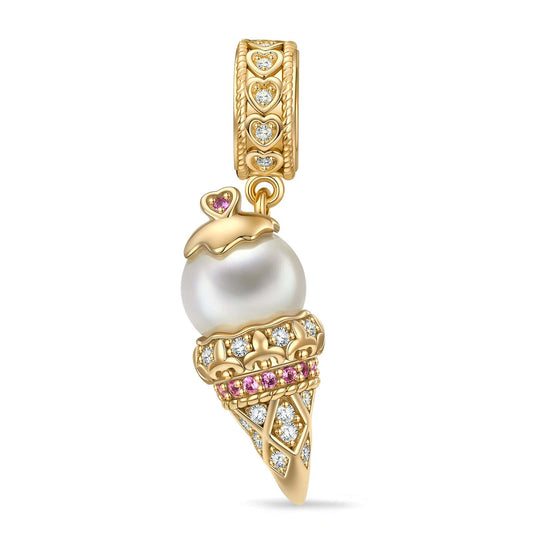 gon- Pearl Ice Cream Tarnish-resistant Silver Dangle Charms In 14K Gold Plated