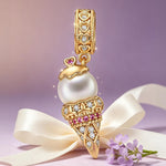 Pearl Ice Cream Tarnish-resistant Silver Dangle Charms In 14K Gold Plated