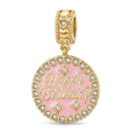 Pink Birthday Wishes Tarnish-resistant Silver Dangle Charms In 14K Gold Plated