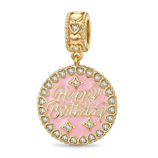 gon- Pink Birthday Wishes Tarnish-resistant Silver Dangle Charms In 14K Gold Plated