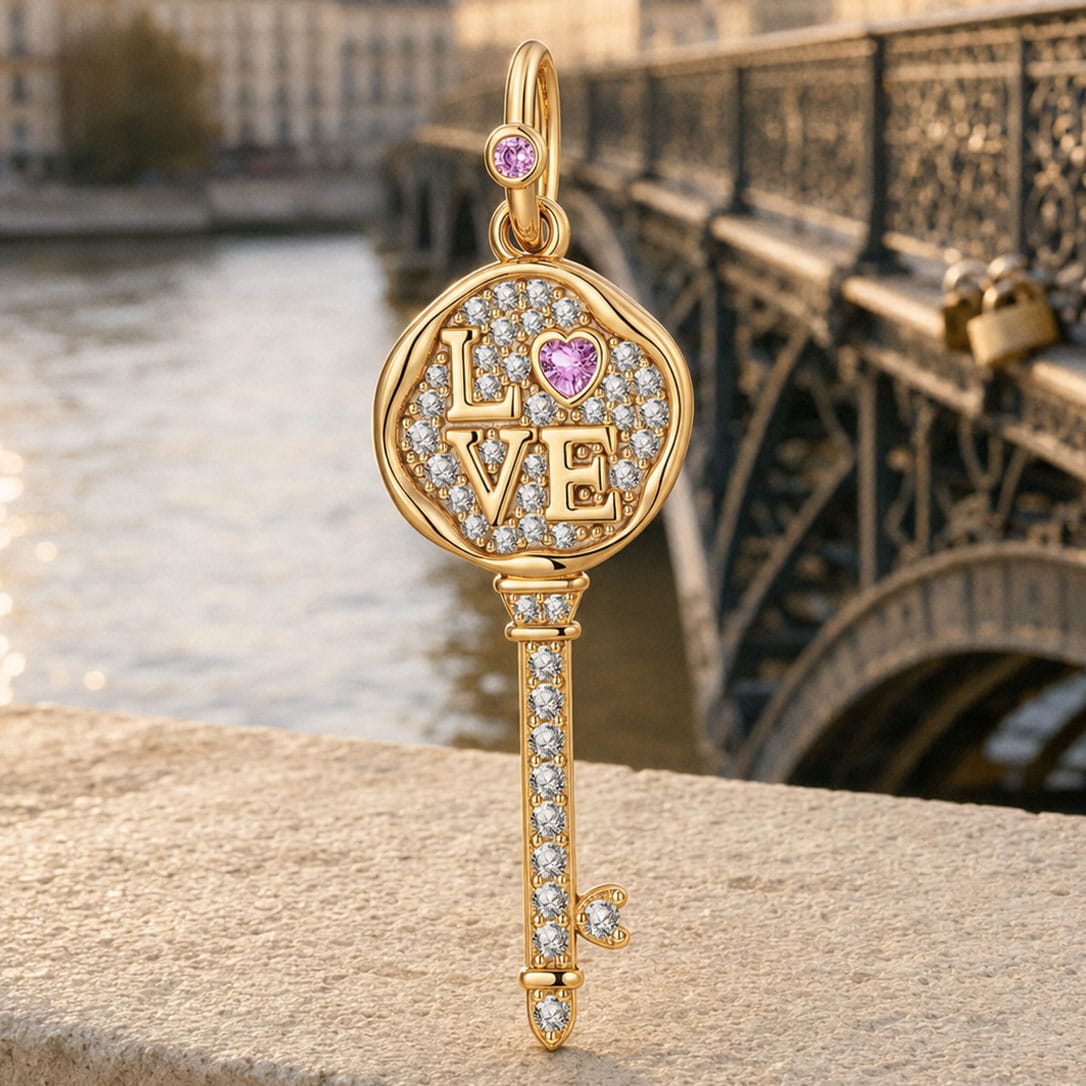 Key to Eternity Tarnish-resistant Silver Dangle Charms In 14K Gold Plated