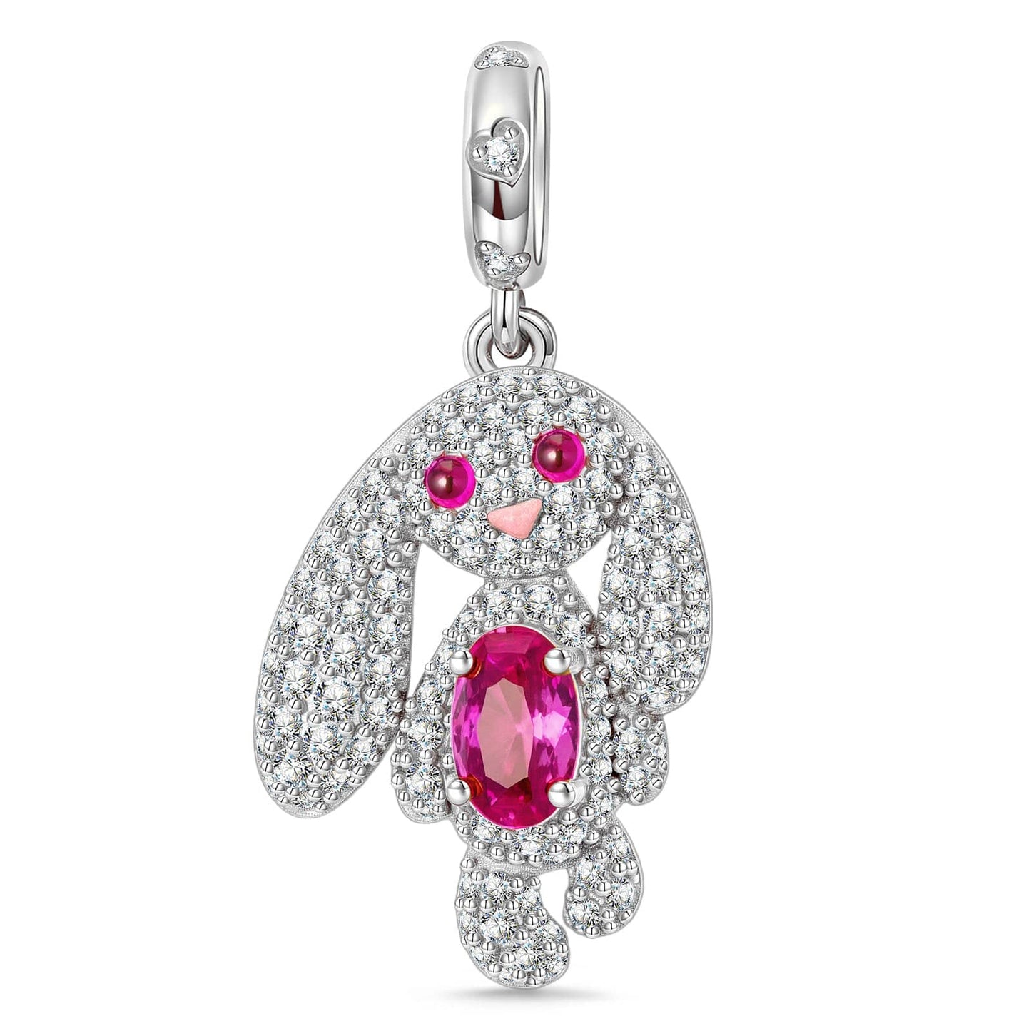 Long-Eared Bunny Tarnish-resistant Silver Dangle Charms In White Gold Plated