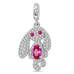Long-Eared Bunny Tarnish-resistant Silver Dangle Charms In White Gold Plated