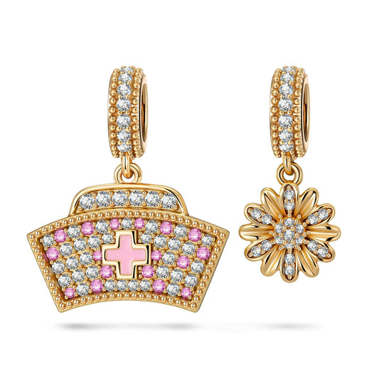 gona- Adorable Nurse Hat Tarnish-resistant Silver Dangle Charms With Enamel In 14K Gold Plated