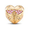 Heartful Caduceus Tarnish-resistant Silver Charms In 14K Gold Plated