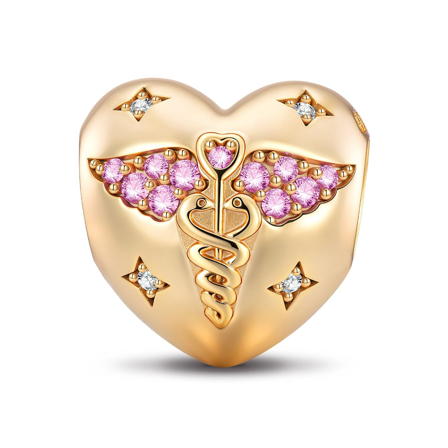 Heartful Caduceus Tarnish-resistant Silver Charms In 14K Gold Plated