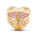 Heartful Caduceus Tarnish-resistant Silver Charms In 14K Gold Plated