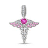 Healing Caduceus Tarnish-resistant Silver Dangle Charms In White Gold Plated