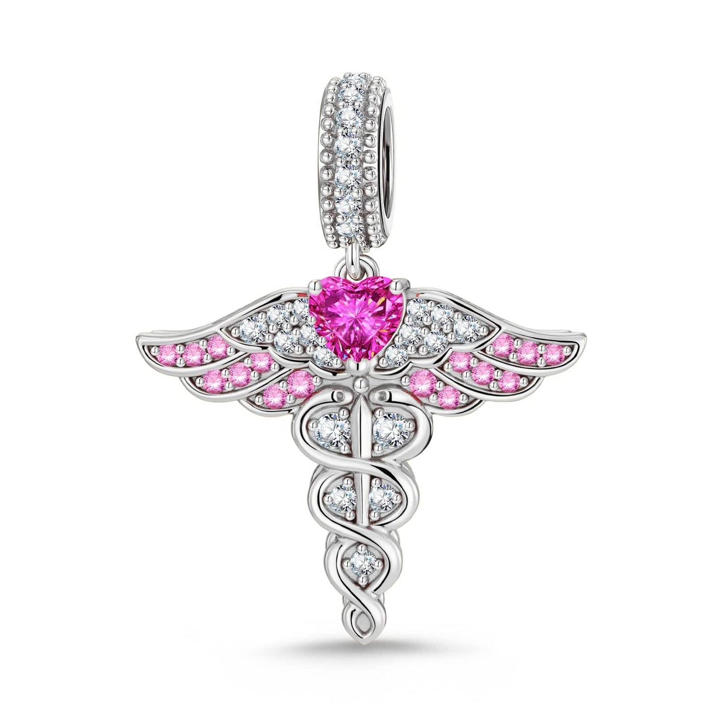 Healing Caduceus Tarnish-resistant Silver Dangle Charms In White Gold Plated