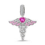 Healing Caduceus Tarnish-resistant Silver Dangle Charms In White Gold Plated