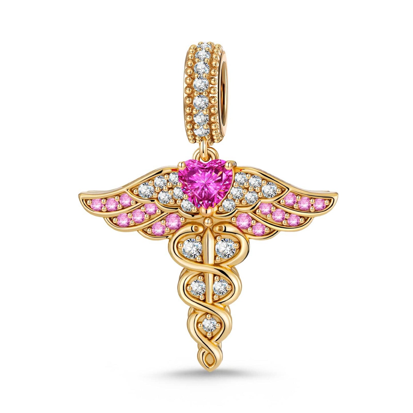 Healing Caduceus Tarnish-resistant Silver Dangle Charms In 14K Gold Plated