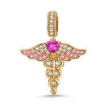 Healing Caduceus Tarnish-resistant Silver Dangle Charms In 14K Gold Plated