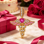 Healing Caduceus Tarnish-resistant Silver Dangle Charms In 14K Gold Plated