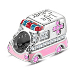 Caring Ambulance Tarnish-resistant Silver Charms With Enamel In White Gold Plated