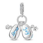 Cluster Timeless Fable Blue Floral Enamel Baby Shoes Dangle Charm Tarnish-Resistant Silver In White Gold Plated
