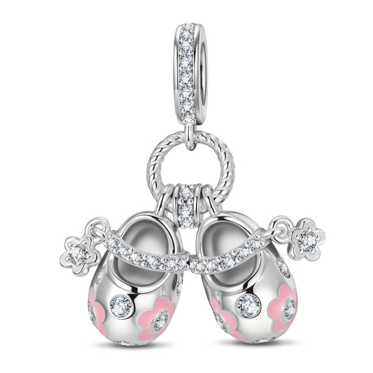 gona- Adorable Baby Shoes Tarnish-resistant Silver Dangle Charms With Enamel In White Gold Plated