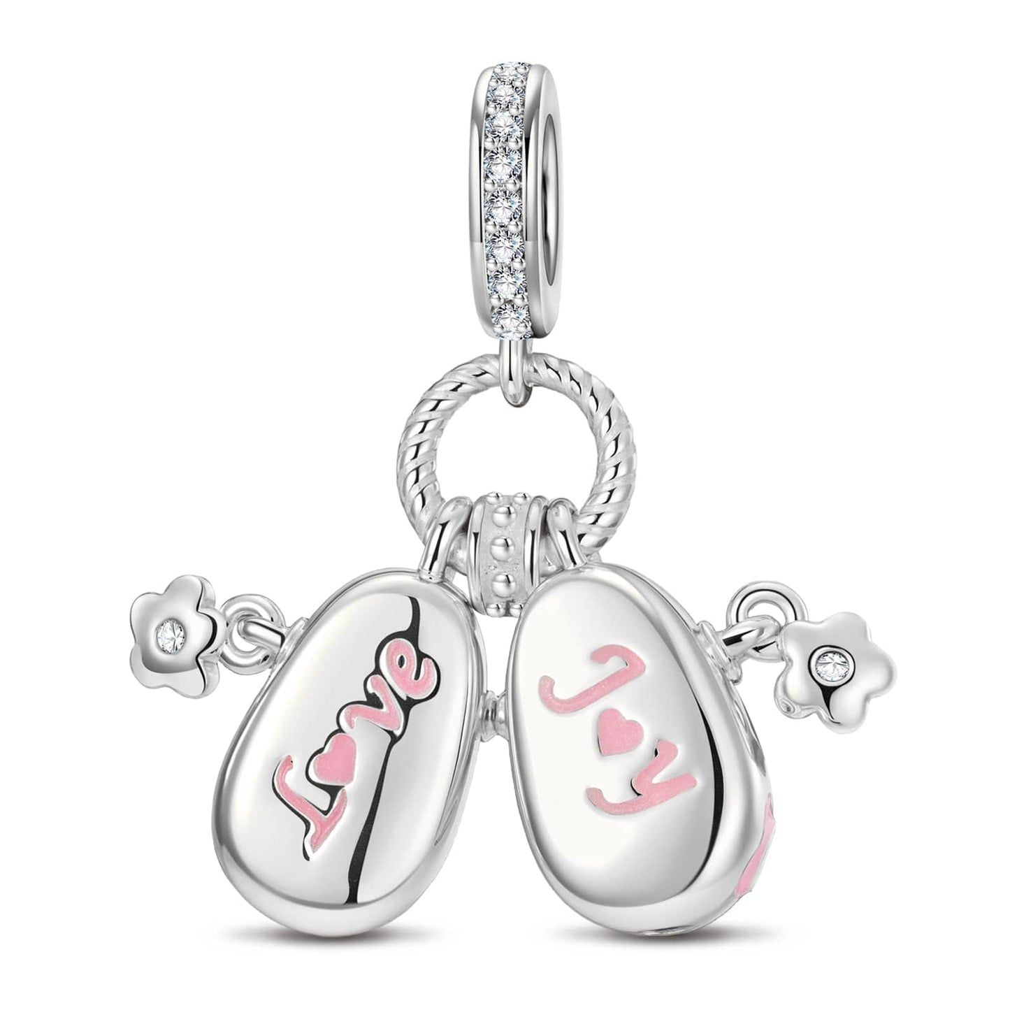 Adorable Baby Shoes Tarnish-resistant Silver Dangle Charms With Enamel In White Gold Plated