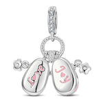 Adorable Baby Shoes Tarnish-resistant Silver Dangle Charms With Enamel In White Gold Plated