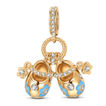 Cluster Timeless Fable Blue Floral Enamel Baby Shoes Dangle Charm Tarnish-Resistant Silver In 14K Gold Plated