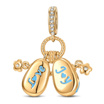 Cluster Timeless Fable Blue Floral Enamel Baby Shoes Dangle Charm Tarnish-Resistant Silver In 14K Gold Plated
