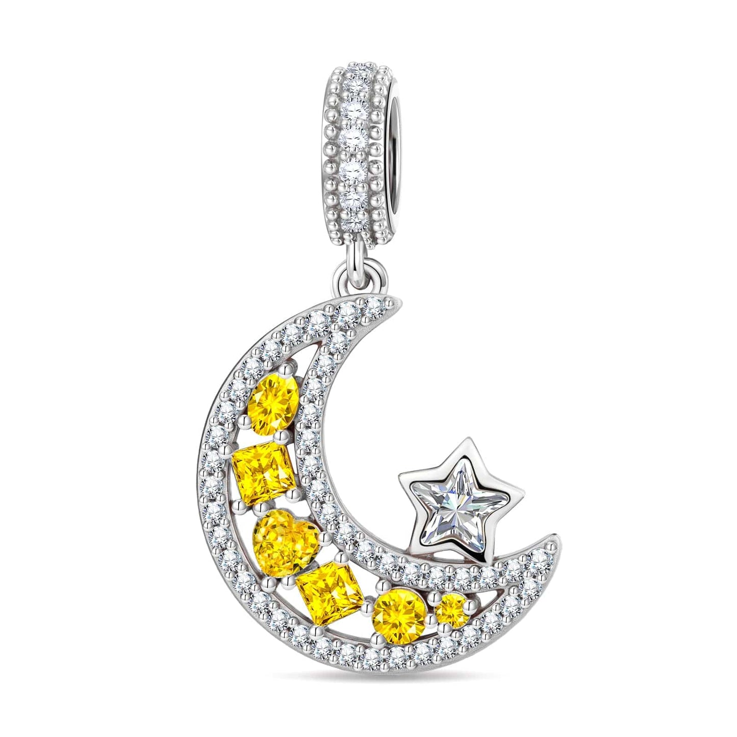 Brilliant Moon Tarnish-resistant Silver Dangle Charms In White Gold Plated