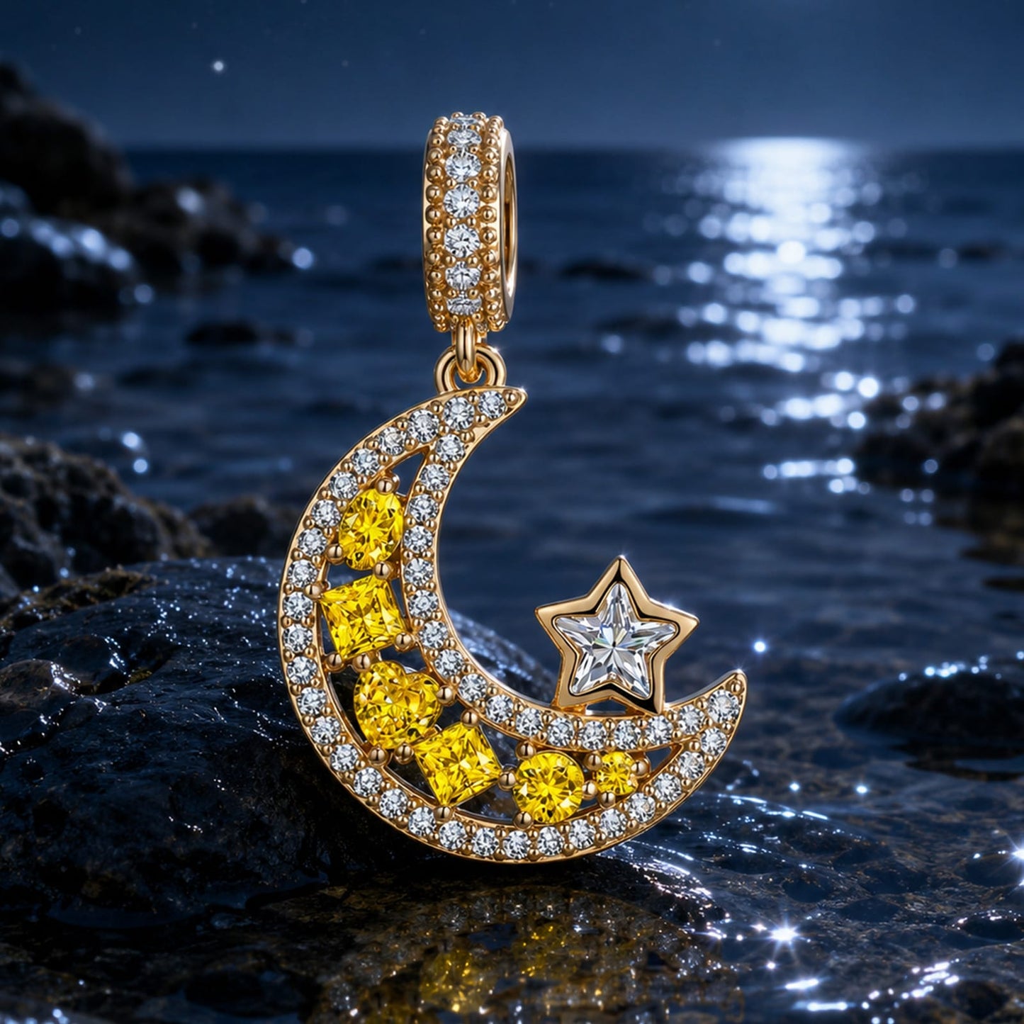 Brilliant Moon Tarnish-resistant Silver Dangle Charms In 14K Gold Plated