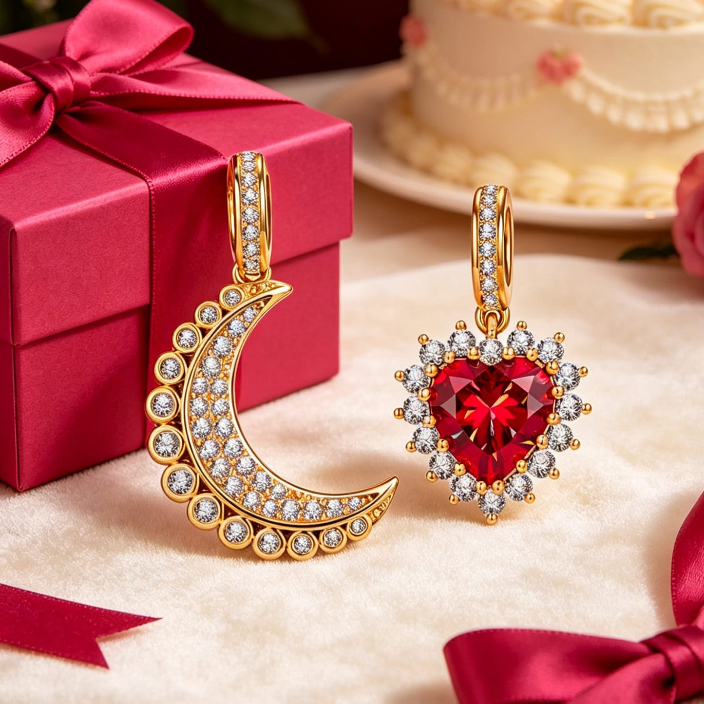 Moon's Cradle Tarnish-resistant Silver Dangle Charms In 14K Gold Plated