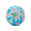 Coconut Tree Tarnish-resistant Silver Charms With Enamel In White Gold Plated