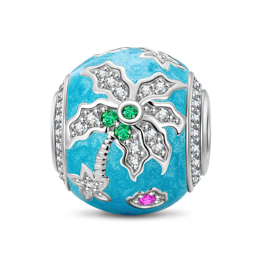gona- Coconut Tree Tarnish-resistant Silver Charms With Enamel In White Gold Plated