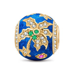Coconut Tree Tarnish-resistant Silver Charms With Enamel In 14K Gold Plated