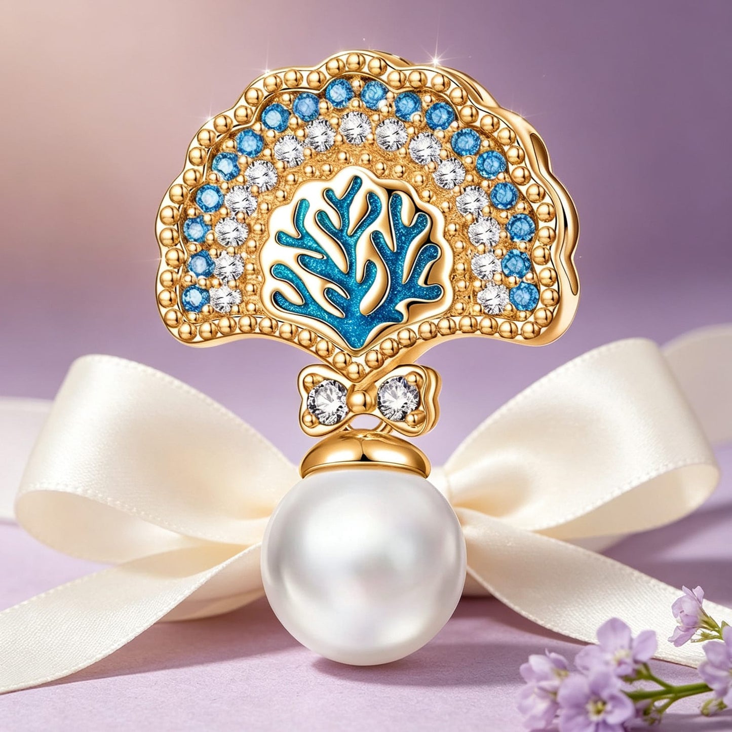 Shells and Corals Tarnish-resistant Silver Dangle Charms With Enamel In 14K Gold Plated