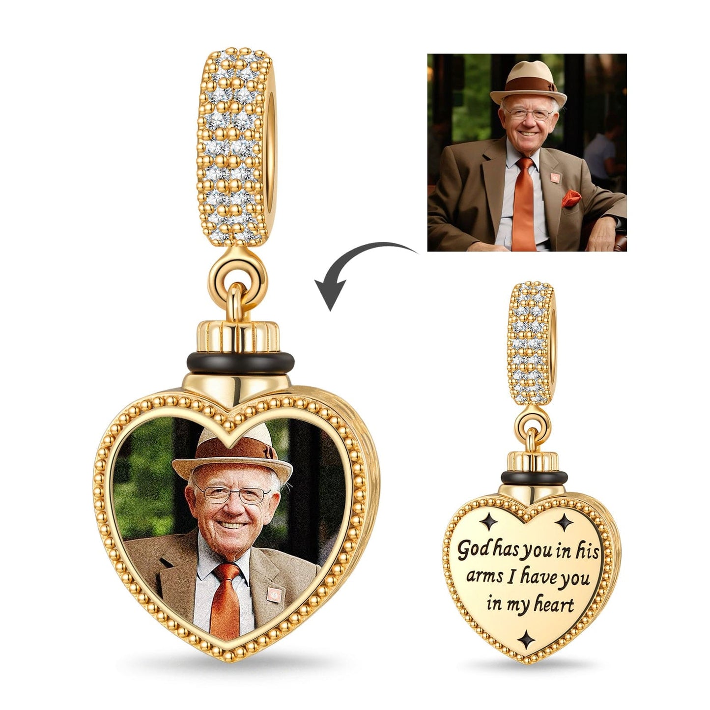 Heart Memorial Urn Ashes Photo Pendant Tarnish-resistant Silver Dangle Charms In 14K Gold Plated