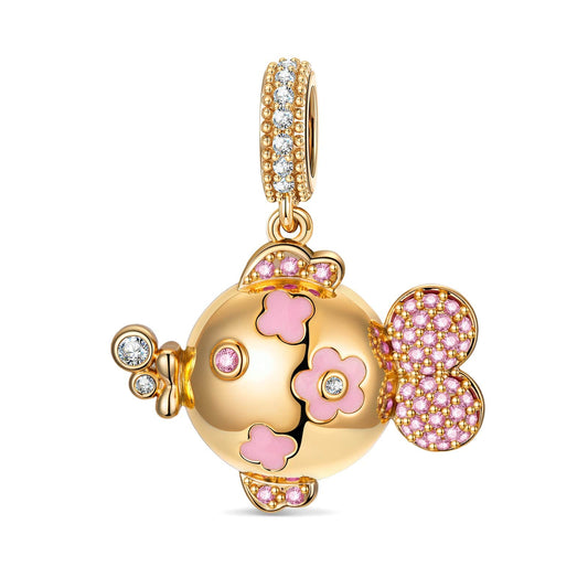 gona- Adorable Fish Tarnish-resistant Silver Dangle Charms With Enamel In 14K Gold Plated