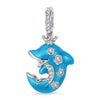 Glowing Dolphin Tarnish-resistant Silver Dangle Charms With Enamel In White Gold Plated