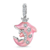 Glowing Dolphin Tarnish-resistant Silver Dangle Charms With Enamel In White Gold Plated