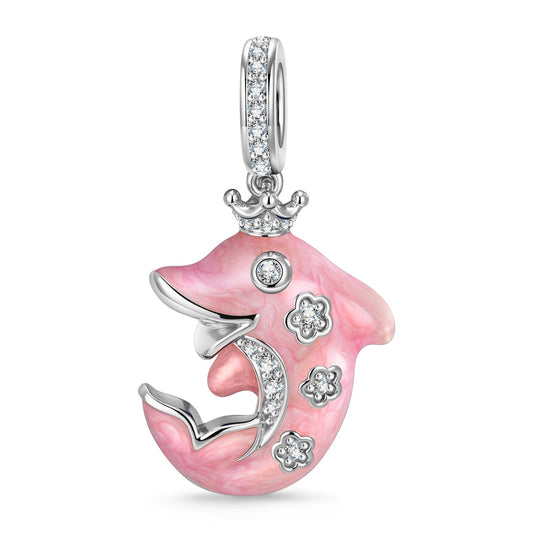 gona- Glowing Dolphin Tarnish-resistant Silver Dangle Charms With Enamel In White Gold Plated