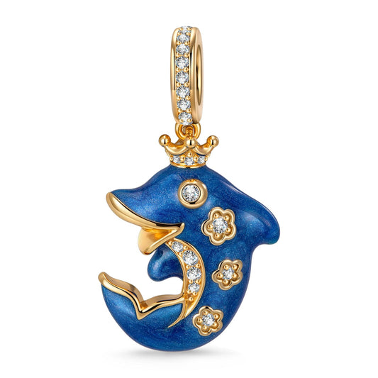 gona- Glowing Dolphin Tarnish-resistant Silver Dangle Charms With Enamel In 14K Gold Plated
