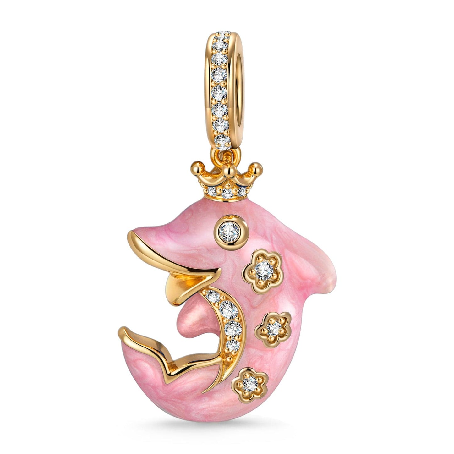 Glowing Dolphin Tarnish-resistant Silver Dangle Charms With Enamel In 14K Gold Plated