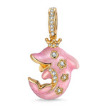 Glowing Dolphin Tarnish-resistant Silver Dangle Charms With Enamel In 14K Gold Plated