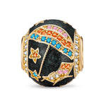 Rainbow Umbrella Starry Sky Glitter Enamel & Colorful Pavé Charm in Tarnish-Resistant Silver