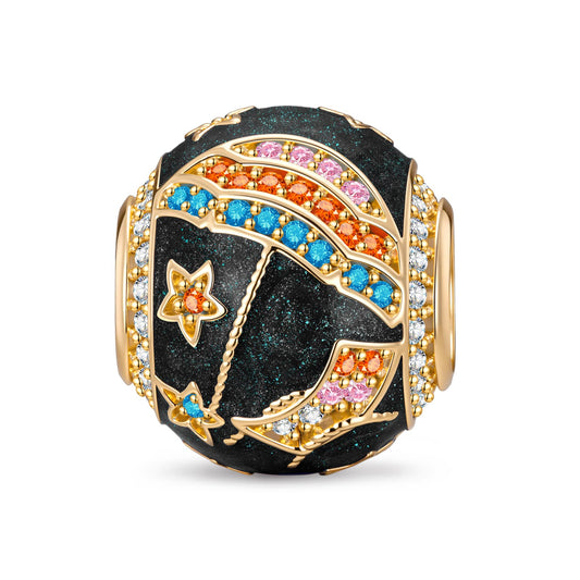 gona- Rainbow Umbrella Starry Sky Glitter Enamel & Colorful Pavé Charm in Tarnish-Resistant Silver