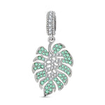 Monstera Leaf Tarnish-resistant Silver Dangle Charms In White Gold Plated
