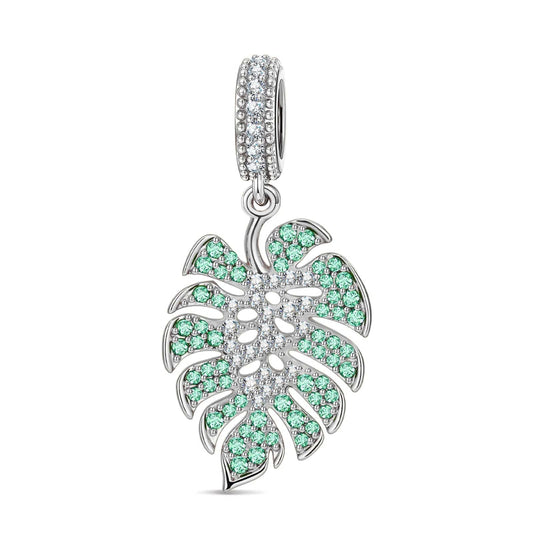 gona- Monstera Leaf Tarnish-resistant Silver Dangle Charms In White Gold Plated
