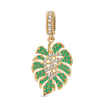 Monstera Leaf Tarnish-resistant Silver Dangle Charms In 14K Gold Plated