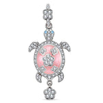 Blush Turtle Tarnish-resistant Silver Dangle Charms With Enamel In White Gold Plated