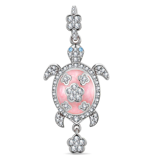 gona- Blush Turtle Tarnish-resistant Silver Dangle Charms With Enamel In White Gold Plated